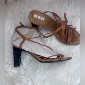 rag & bone Tan Leather Strappy Heeled Sandals with Black Block Heel